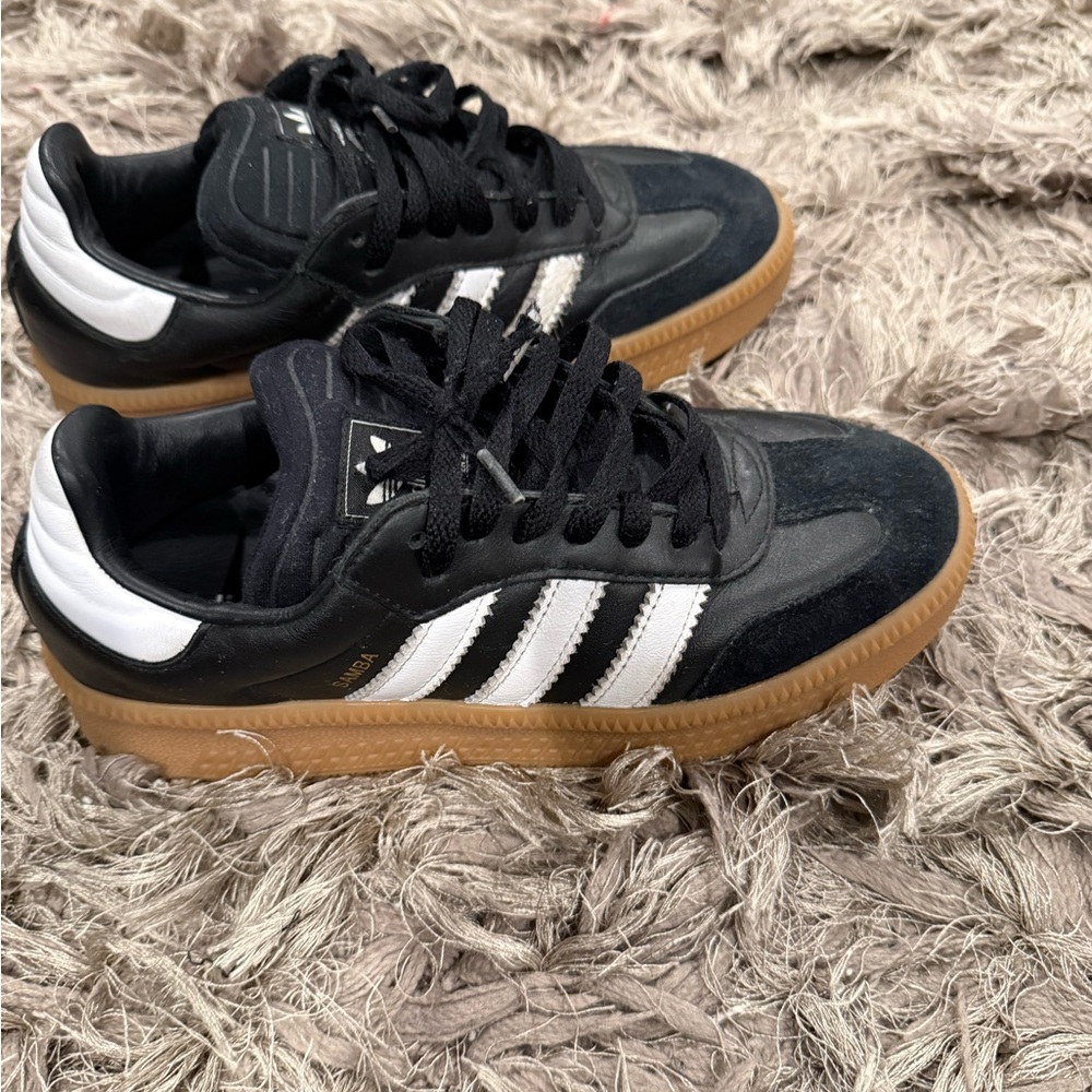 Adidas Big Kids Black, White, and Tan Sneakers